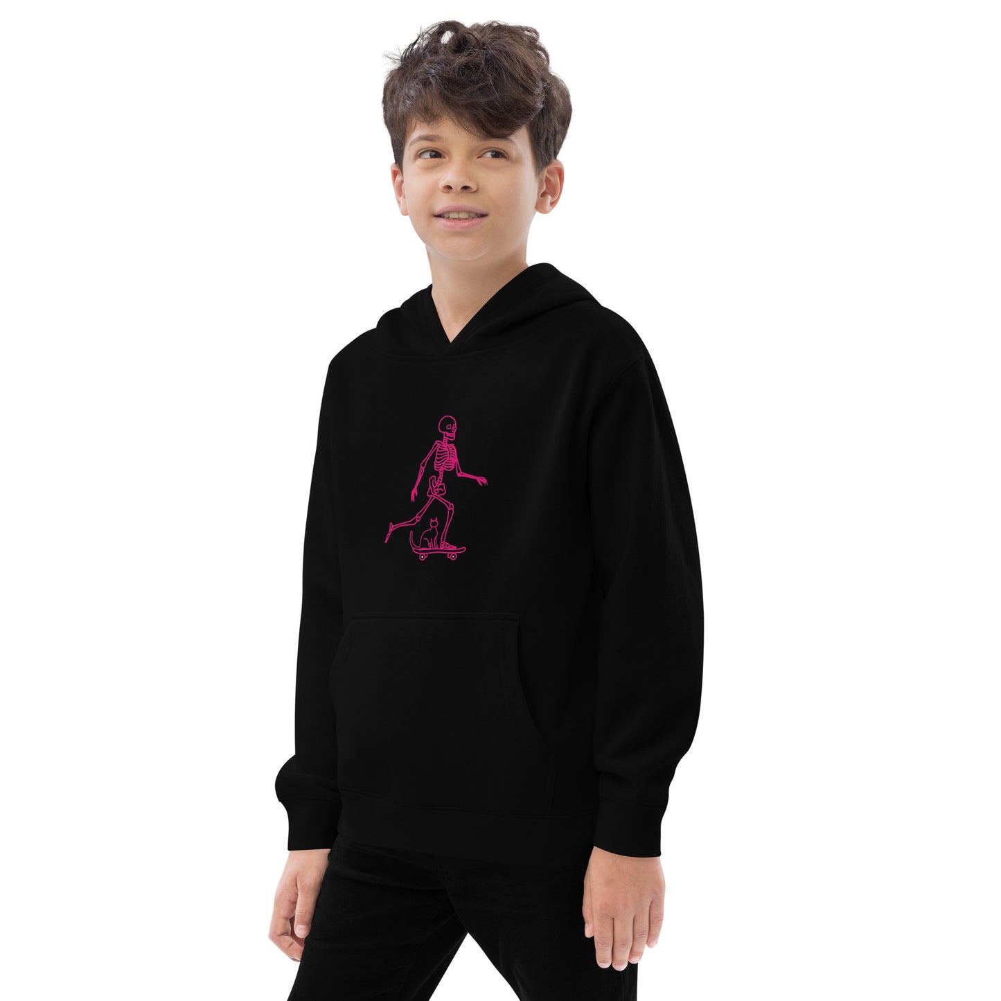 Skeleton Skater & Cat Kids fleece hoodie