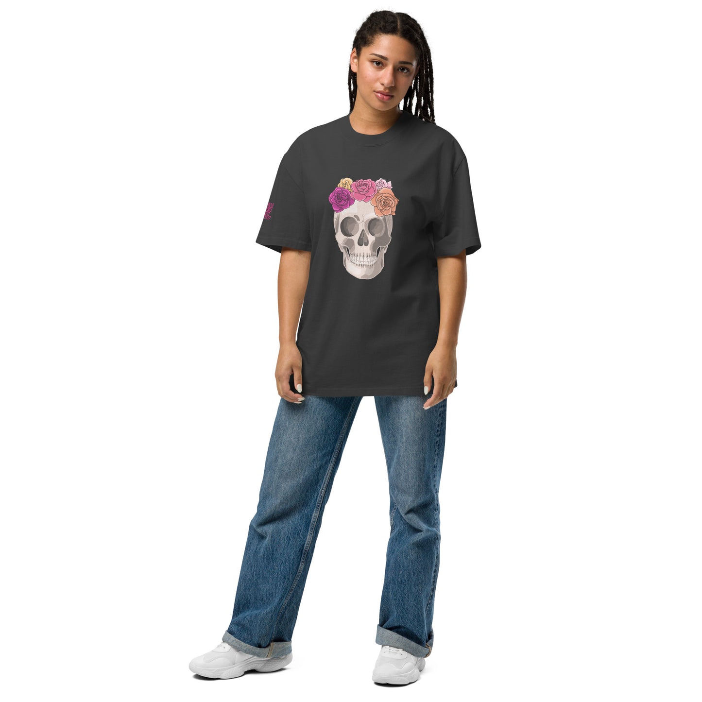 Neutral Skull & Roses Unisex Oversized faded t-shirt