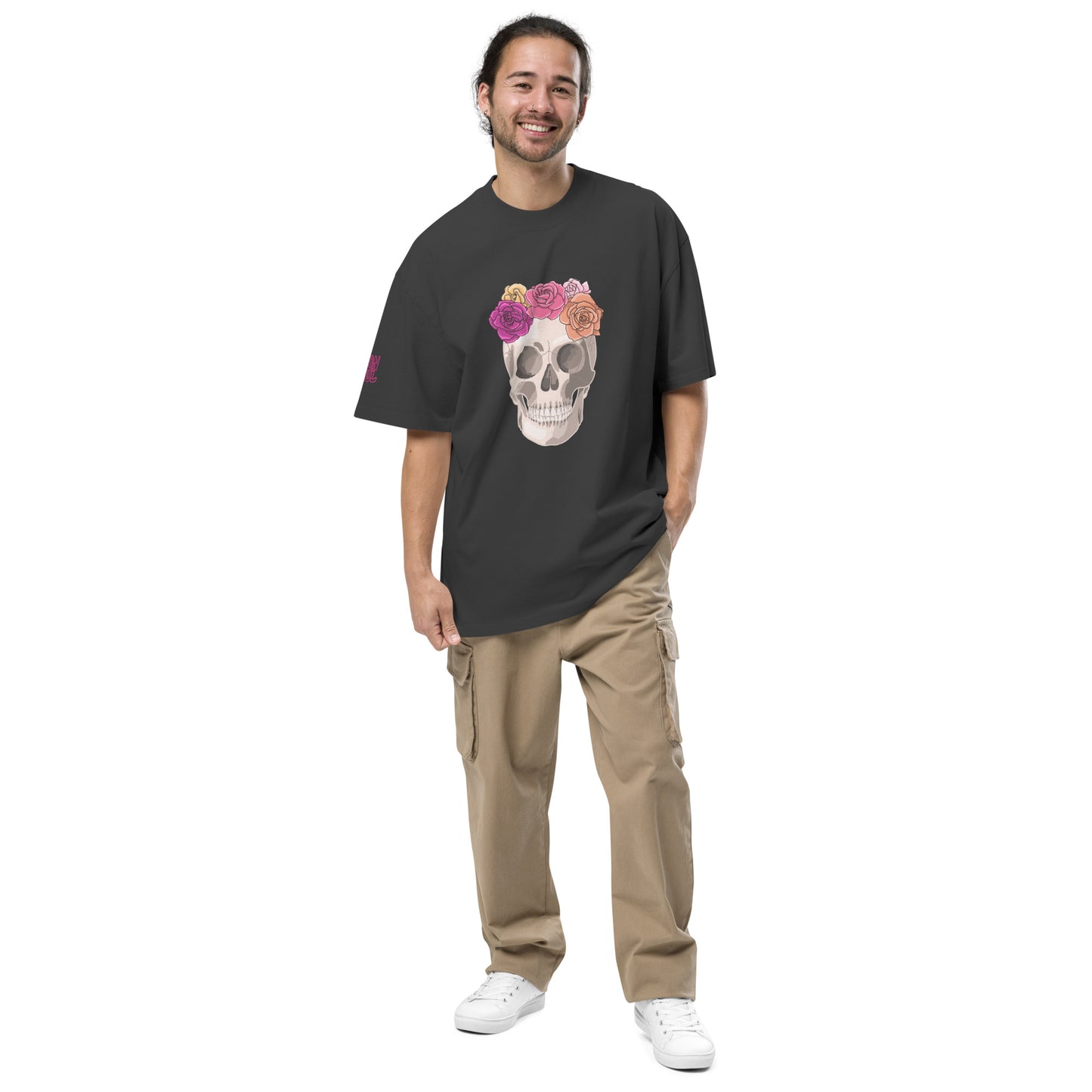 Neutral Skull & Roses Unisex Oversized faded t-shirt