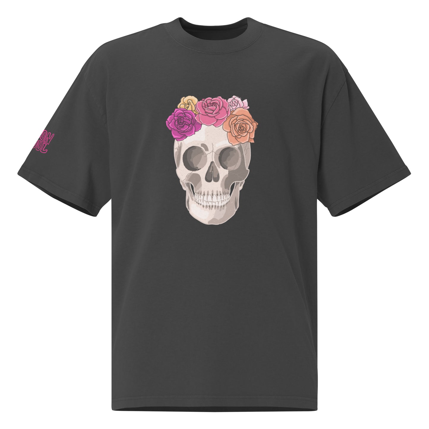 Neutral Skull & Roses Unisex Oversized faded t-shirt