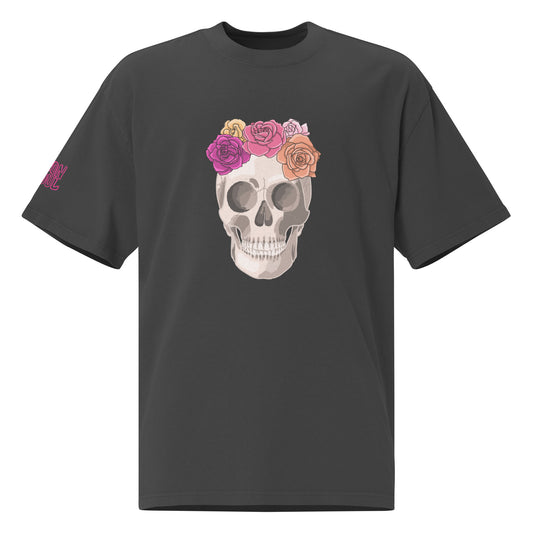 Neutral Skull & Roses Unisex Oversized faded t-shirt