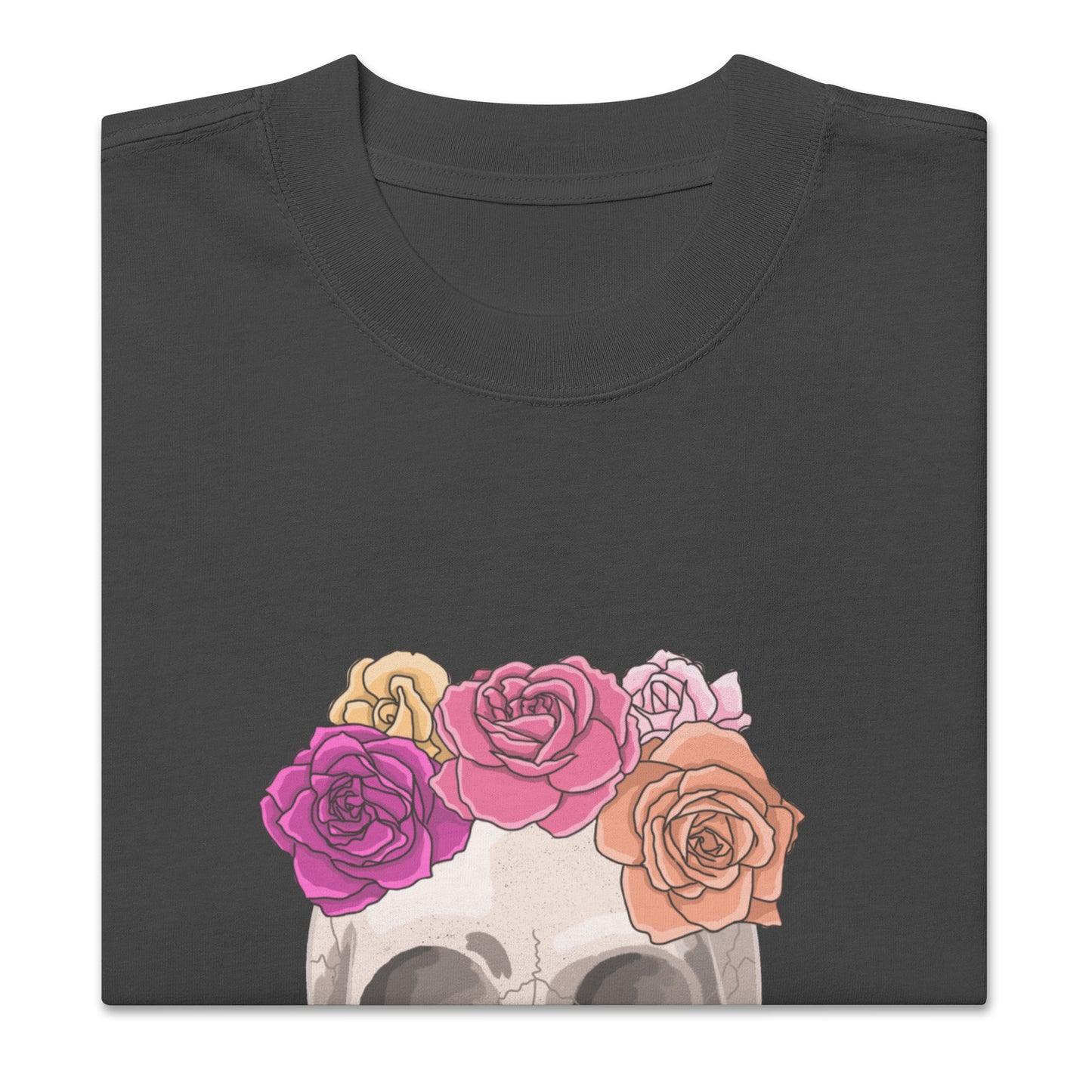 Neutral Skull & Roses Unisex Oversized faded t-shirt