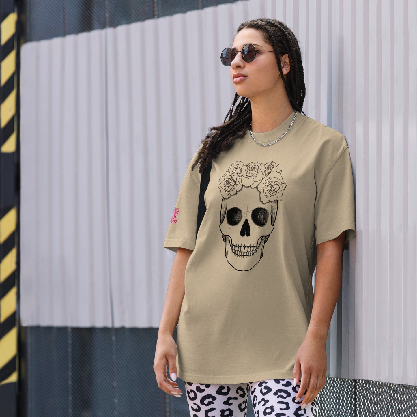 Skull & Roses Sketch Unisex Oversized faded t-shirt