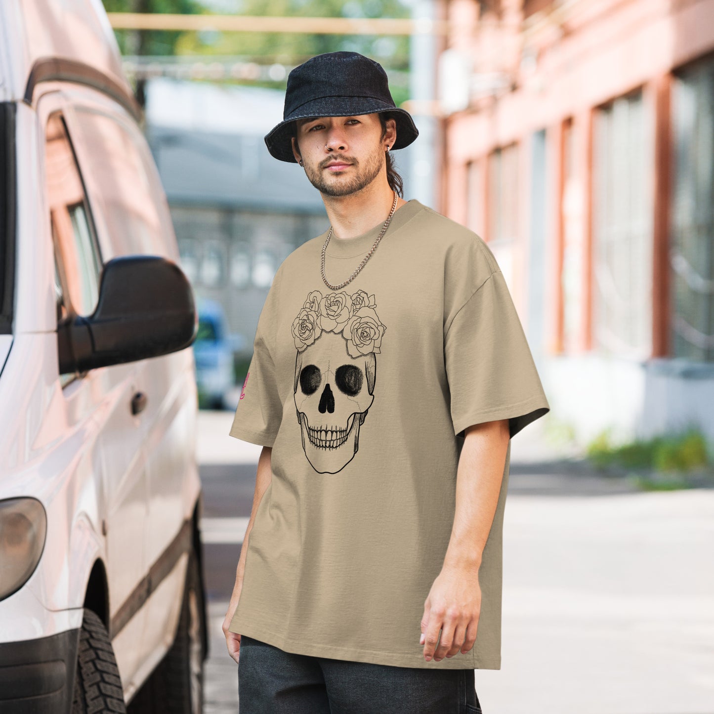 Skull & Roses Sketch Unisex Oversized faded t-shirt