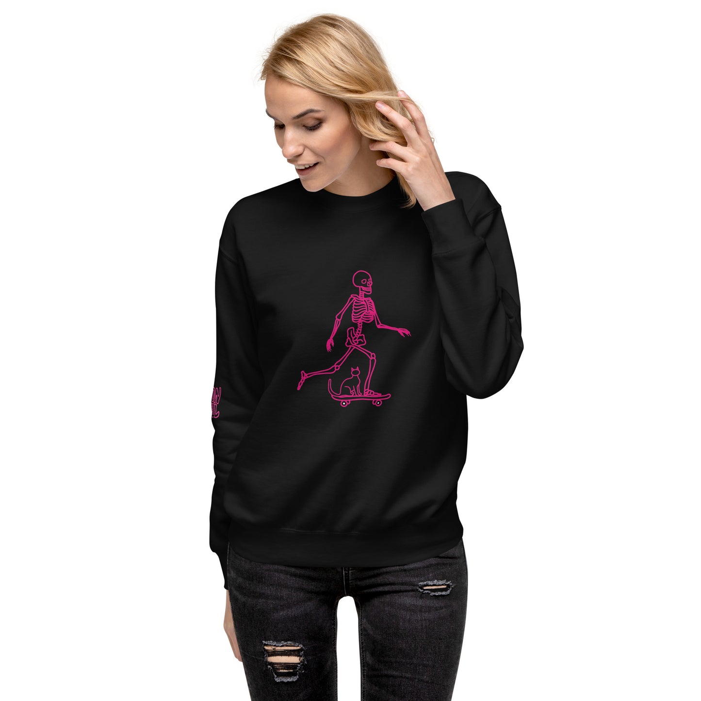 Skeleton Skater & Cat Unisex Premium Sweatshirt