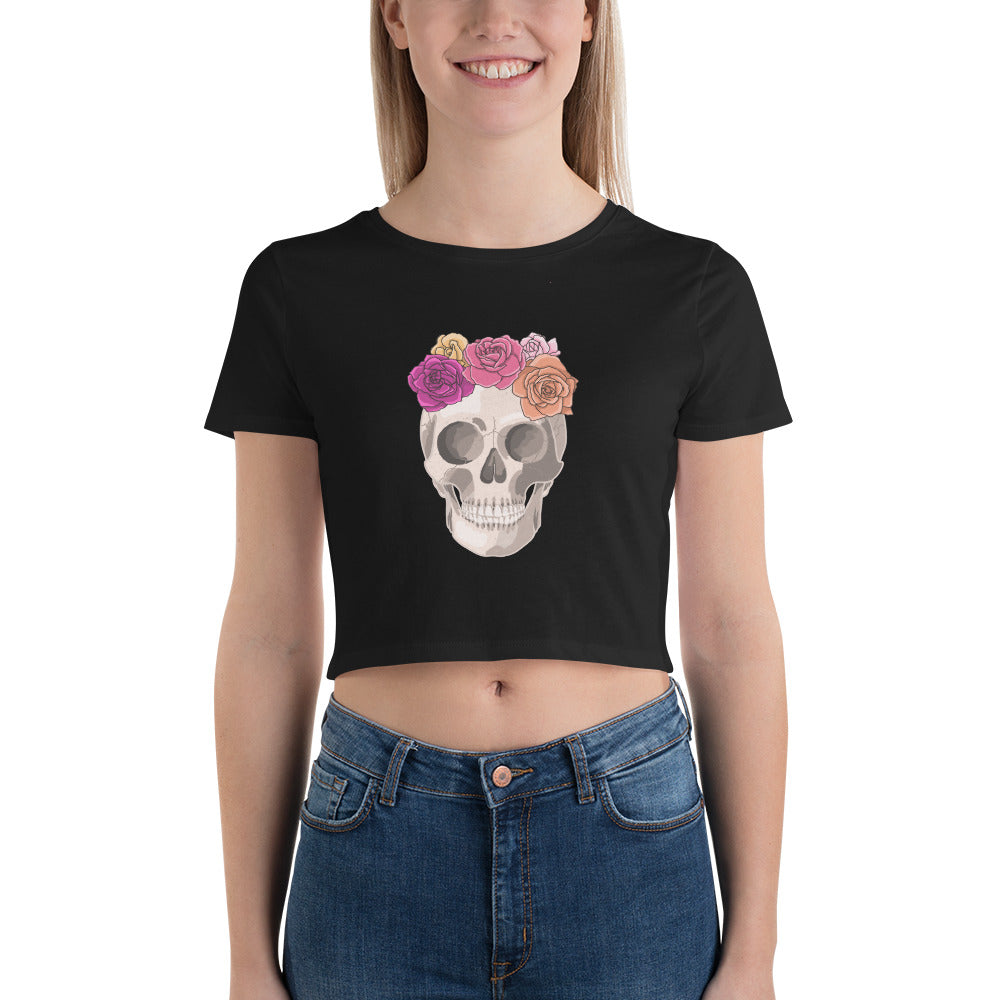 Neutral Skull & Roses Women’s Crop Tee