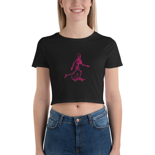 Skeleton Skater & Cat Women’s Crop Tee