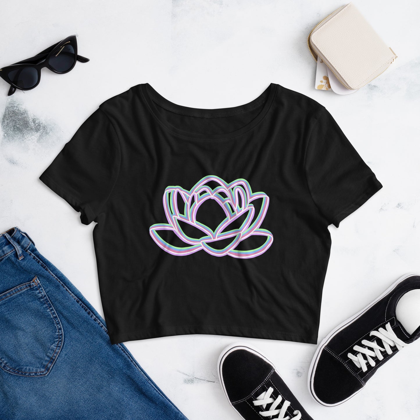 Trippy Pastel Lotus Women’s Crop Tee