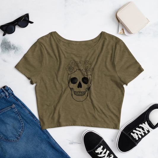 Skull & Roses Sketch Women’s Crop Tee