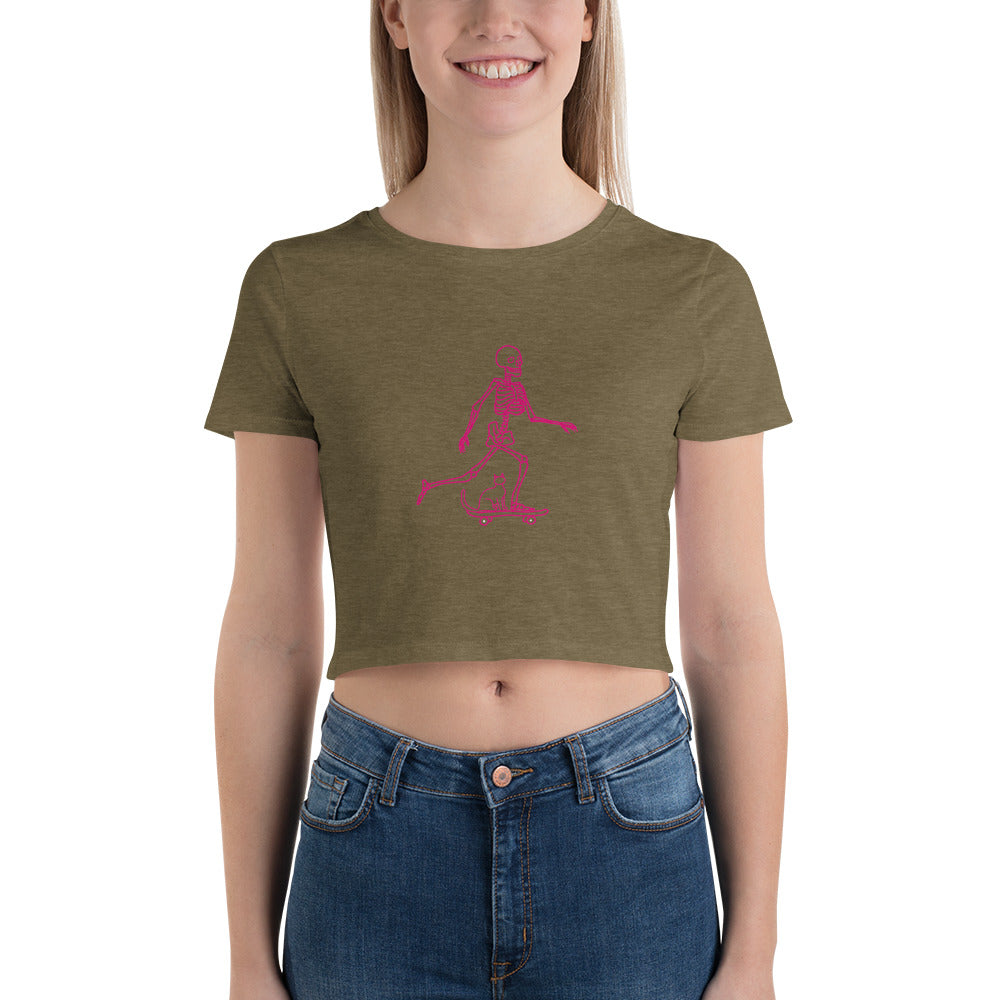 Skeleton Skater & Cat Women’s Crop Tee