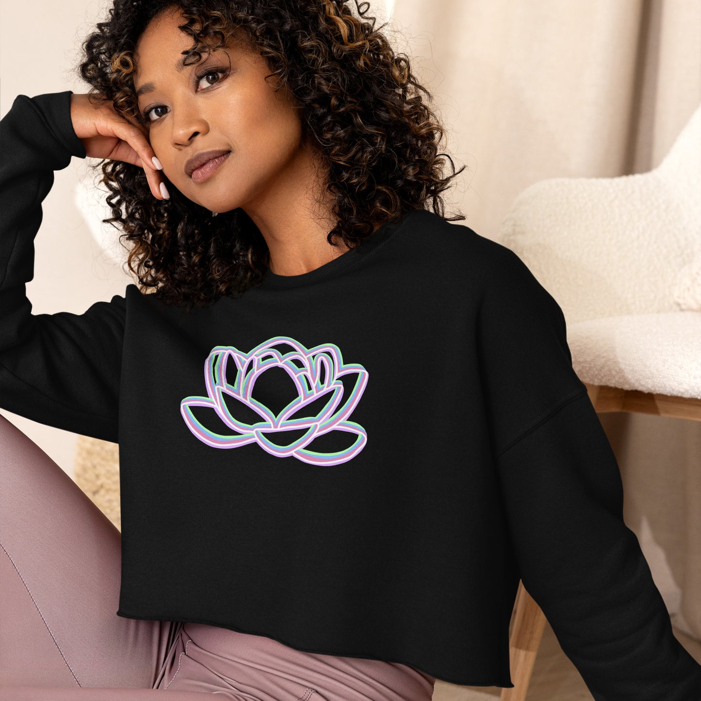 Trippy Pastel Lotus Crop Sweatshirt