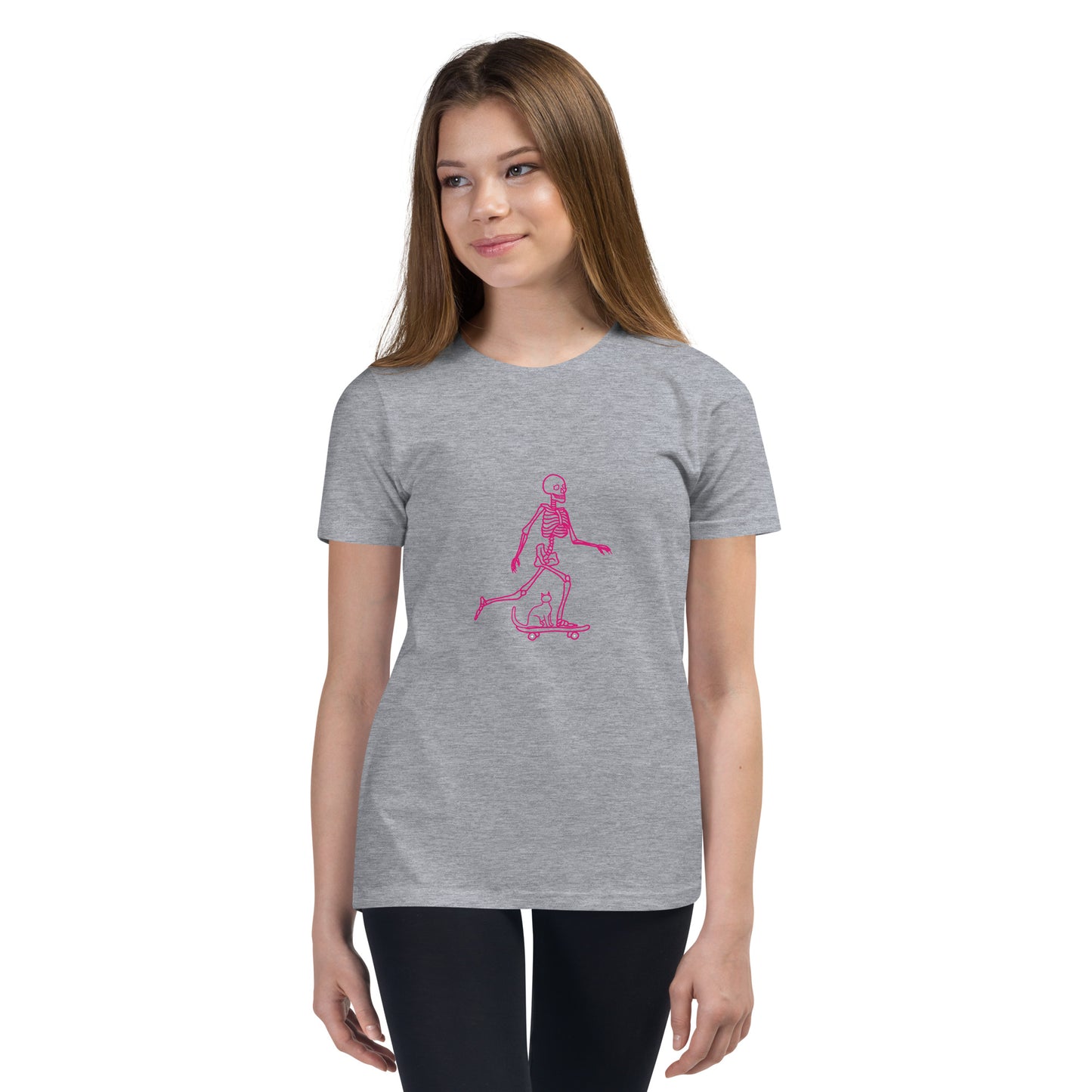 Skeleton Skater & Cat Youth Short Sleeve T-Shirt