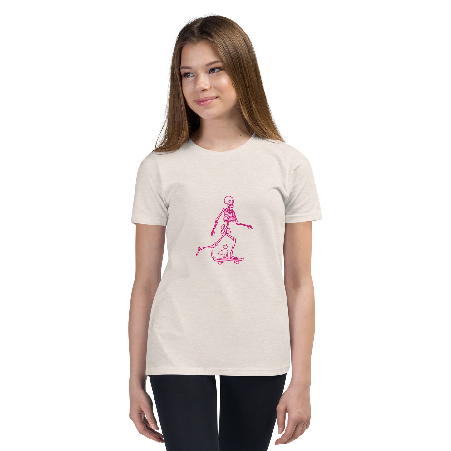 Skeleton Skater & Cat Youth Short Sleeve T-Shirt