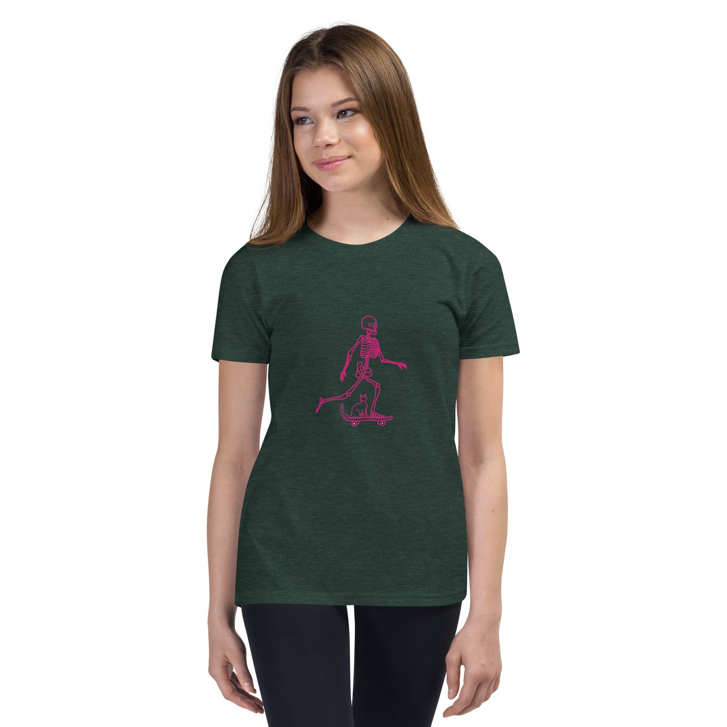 Skeleton Skater & Cat Youth Short Sleeve T-Shirt