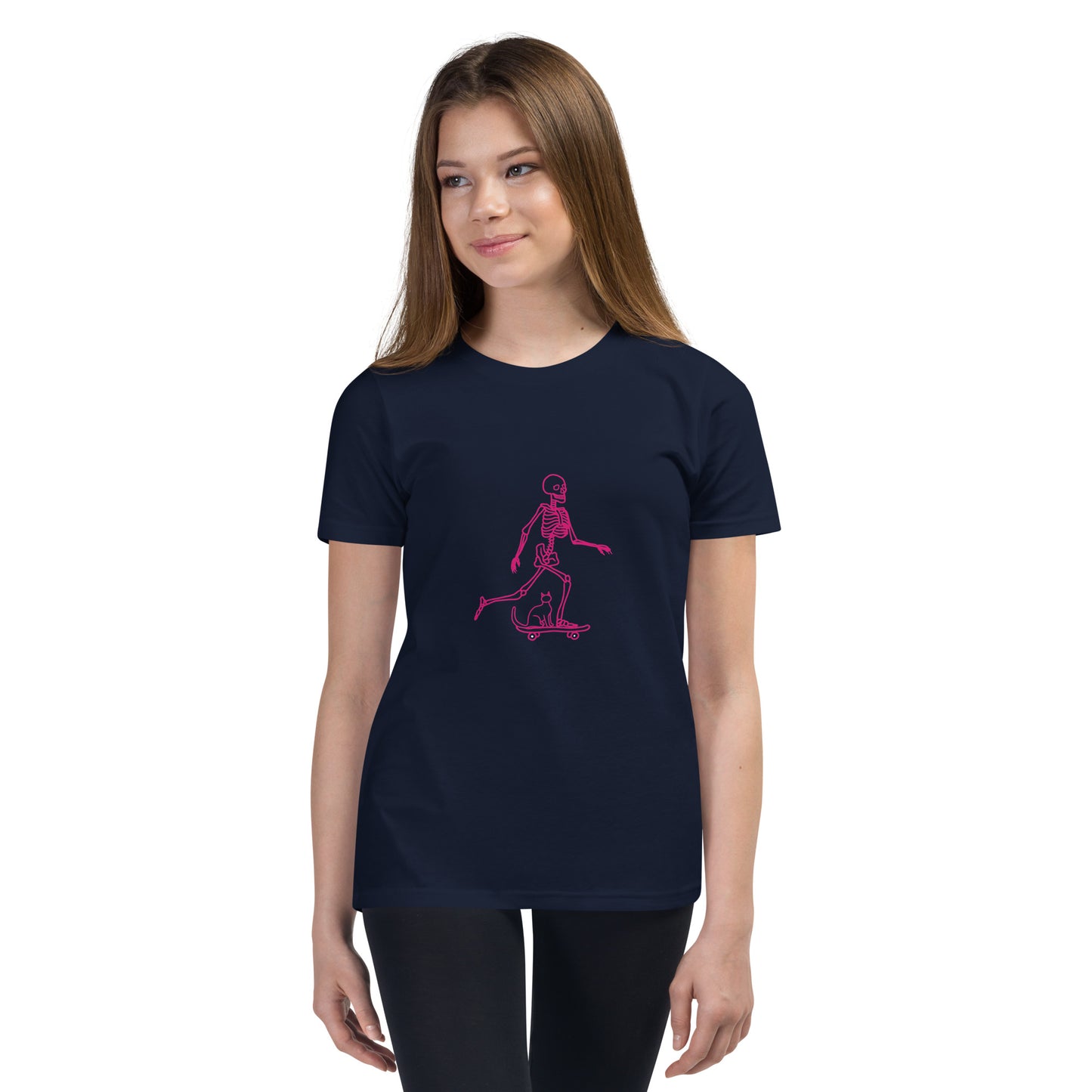 Skeleton Skater & Cat Youth Short Sleeve T-Shirt